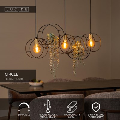 Lucide CIRCLE - Pendant light - 3xE27 - Black